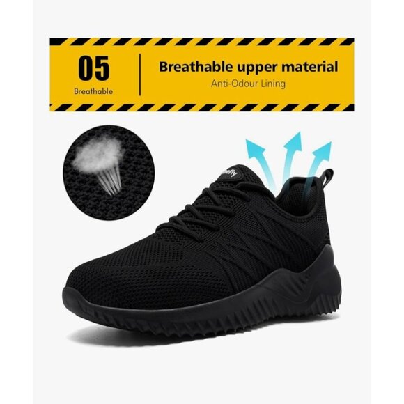 Tinelfy Womens Size 5.5-6 Black Steel Toe Shoes Lightweight & Slip-Resistant - Picture 14 of 15